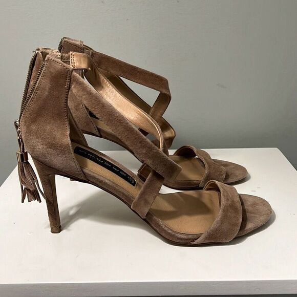 Steve Madden Women's Taupe Suede Strappy Stiletto High Heel Sandals Size 8.5M - Picture 6 of 10
